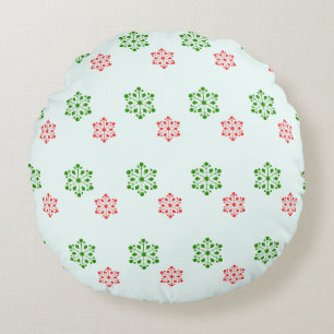Red and Green Snowflake Pattern, Elegant Christmas Round Pillow