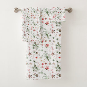 Red and green snowflakes Christmas Bath Towel Set