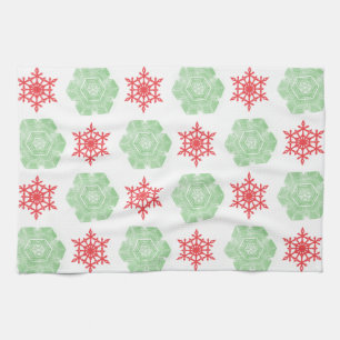Red and green snowflakes kitchen towel