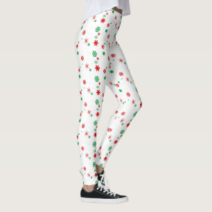 red and green snowflakes leggings