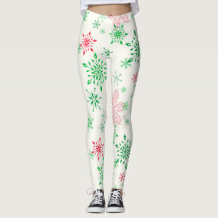 Red and Green Snowflakes Leggings
