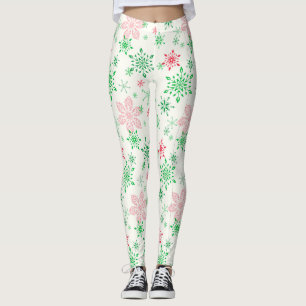 Red and Green Snowflakes Leggings