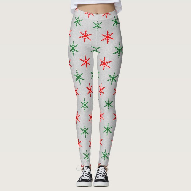 Red and green snowflakes pattern leggings (Front)