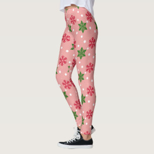 Red and Green Snowflakes w/White Snow Leggings