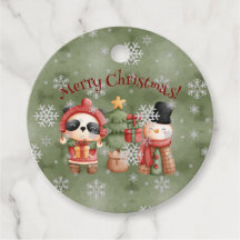 Red and Green Snowman Christmas tags