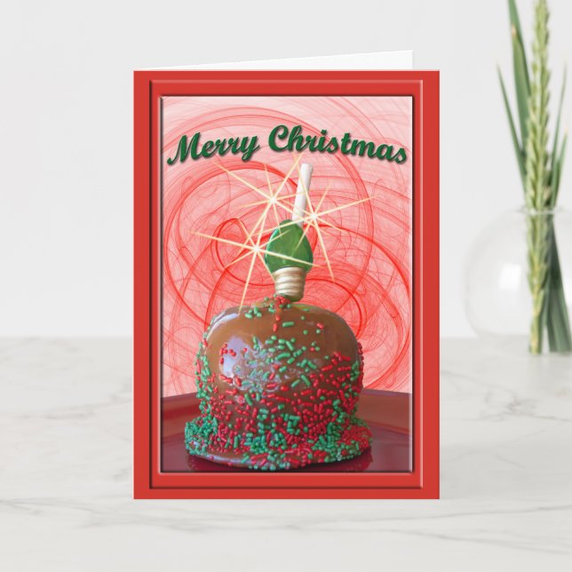 Red and Green Sprinkled Caramel Apple Holiday Card (Front)