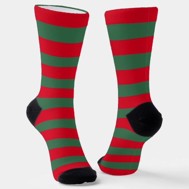 Red And Green Striped Elf Costume Christmas Socks (Angled)