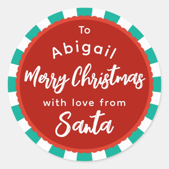 Red and green striped From Santa gift sticker (Front)
