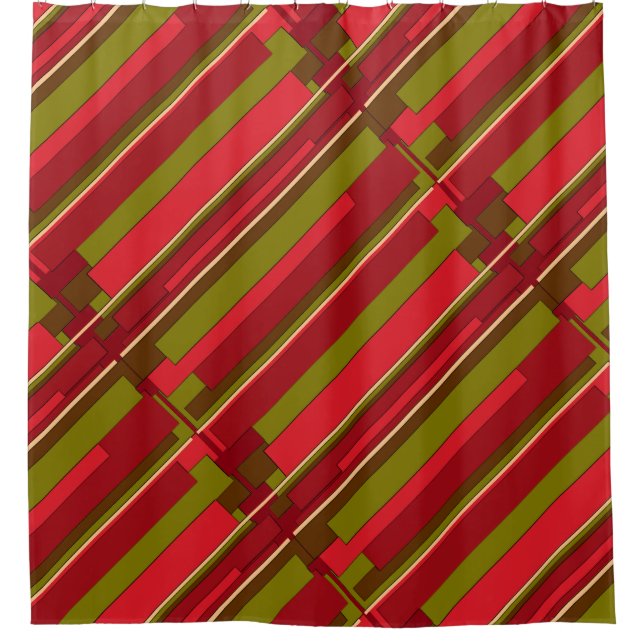 Red and Green Stripes Abstract Shower Curtain (Front)