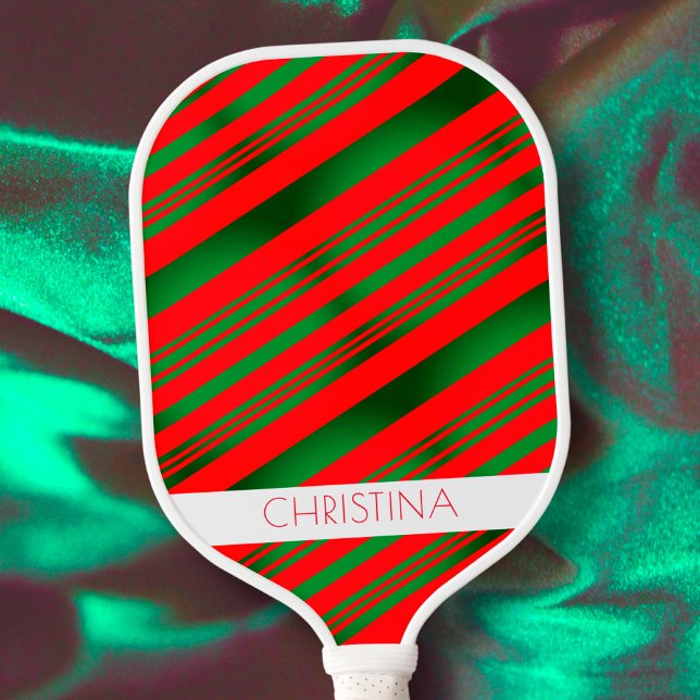 Red and Green Stripes Classic Elegant Custom Name Pickleball Paddle (Creator Uploaded)
