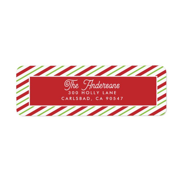 Red and Green Stripes Holiday Return Address (Front)