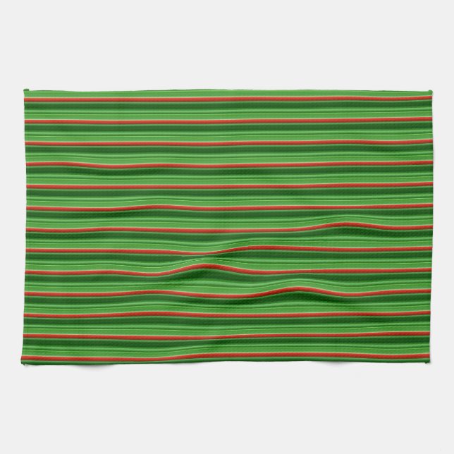 Red and Green Stripes Kitchen Towel (Horizontal)