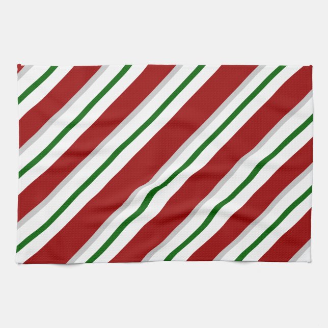Red and Green Stripes Kitchen Towel (Horizontal)