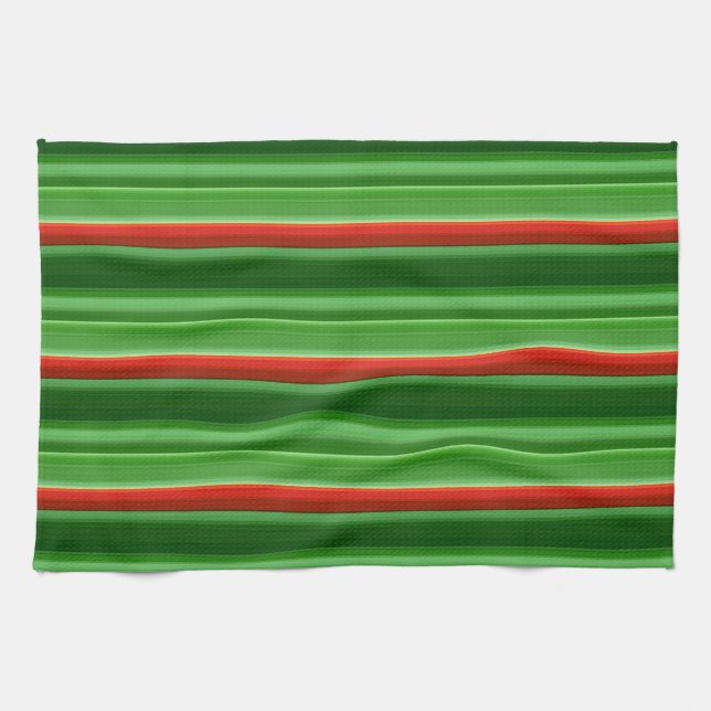 Red and Green Stripes Kitchen Towel (Horizontal)