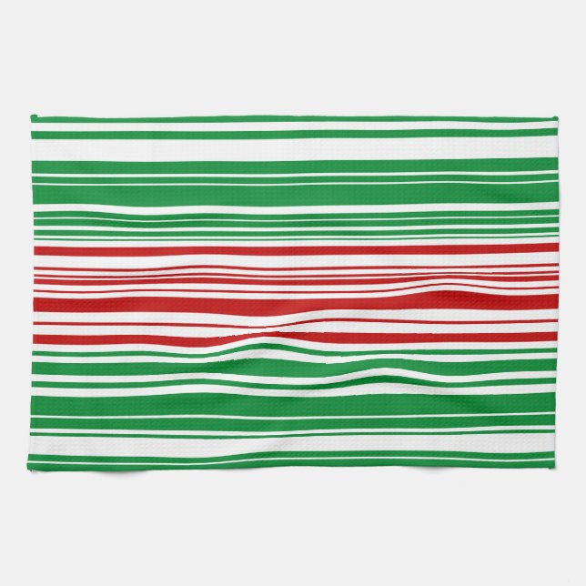 Red and Green Stripes Kitchen Towel (Horizontal)