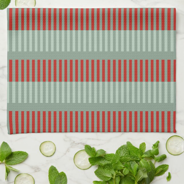 Red and Green Stripes Kitchen Towel (Folded)