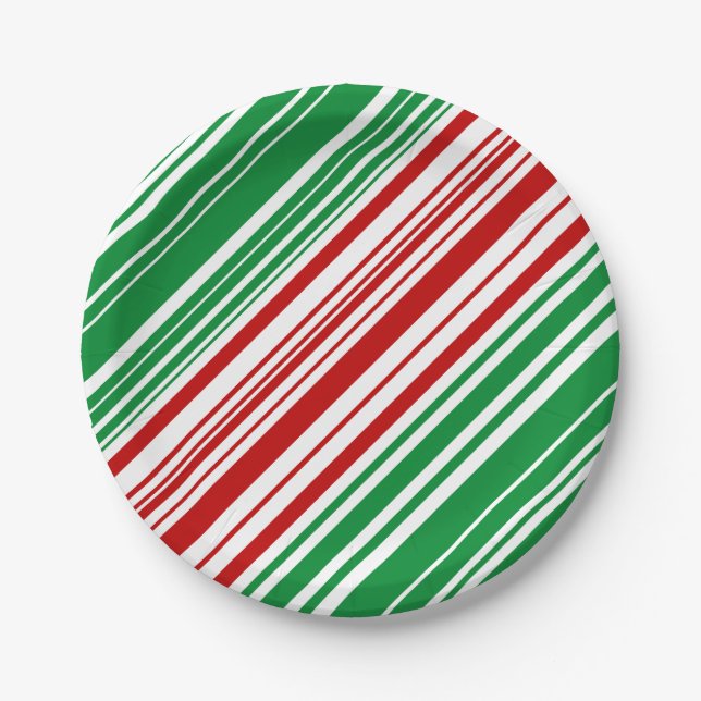 Red and Green Stripes Paper Plate (Front)