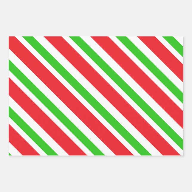 Red and Green Stripes Pattern Wrapping Paper Sheet (Front)