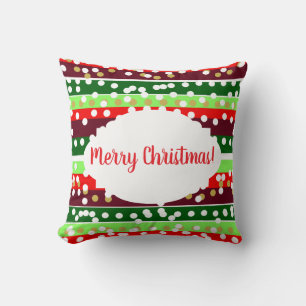 Red and Green Stripes Polka Dots Christmas Throw Pillow