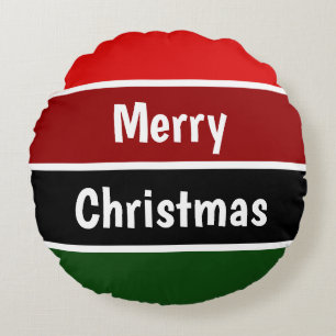 Red And Green Stripes Round Pillow