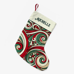 Red and Green Swirls Personalized Small Christmas Stocking
