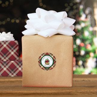 Red and Green Tartan Christmas Personalized Classic Round Sticker