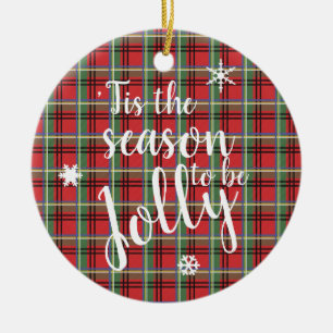 Red and Green Tartan Christmas Plaid Ceramic Ornament