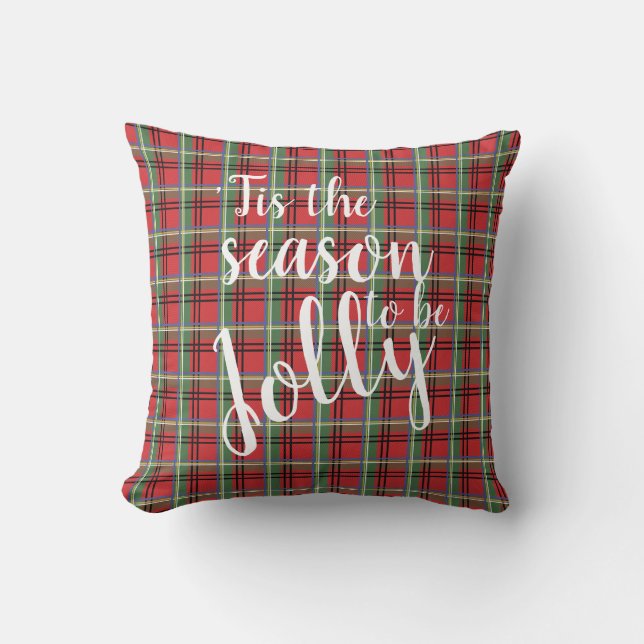 Red and Green Tartan Christmas Plaid Throw Pillow (Front)