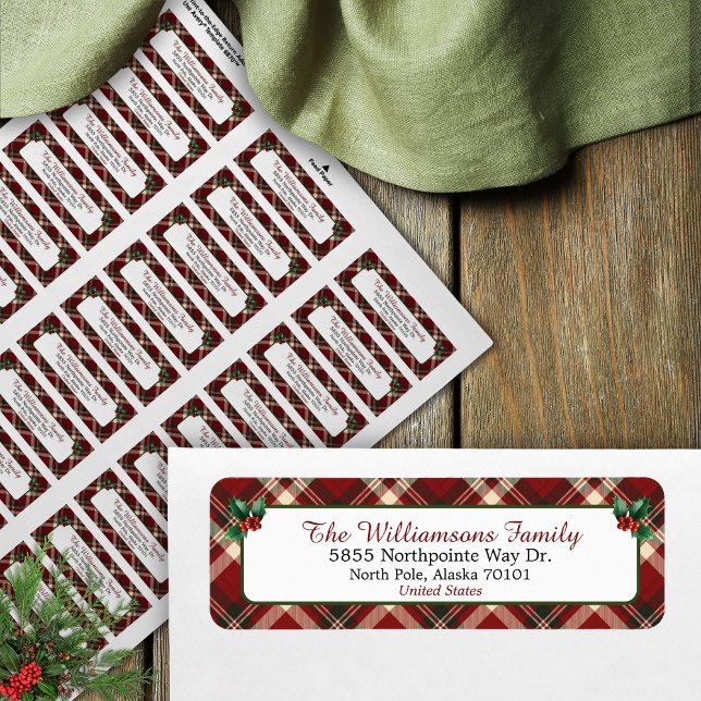 Red and Green Tartan Christmas Return Address  (Créateur téléchargé)