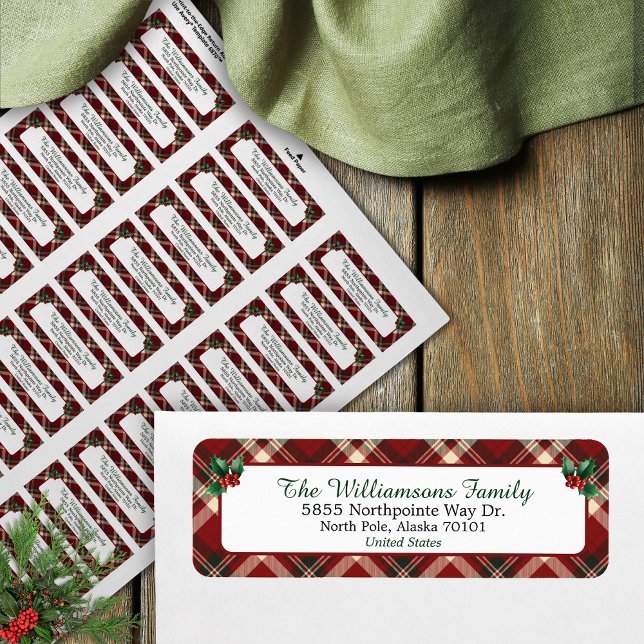 Red and Green Tartan Christmas Return Address (Créateur téléchargé)