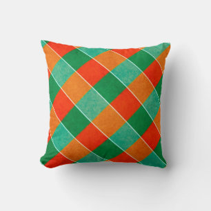 Red and green tartan plaid pattern throw pillow