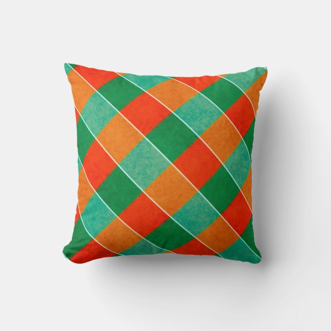 Red and green tartan plaid pattern throw pillow (Front)