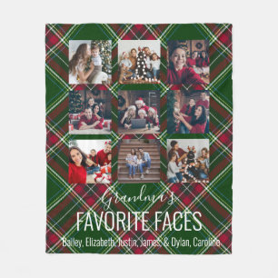 Red and Green Tartan Plaid Personalized 9 Photo Fleece Blanket