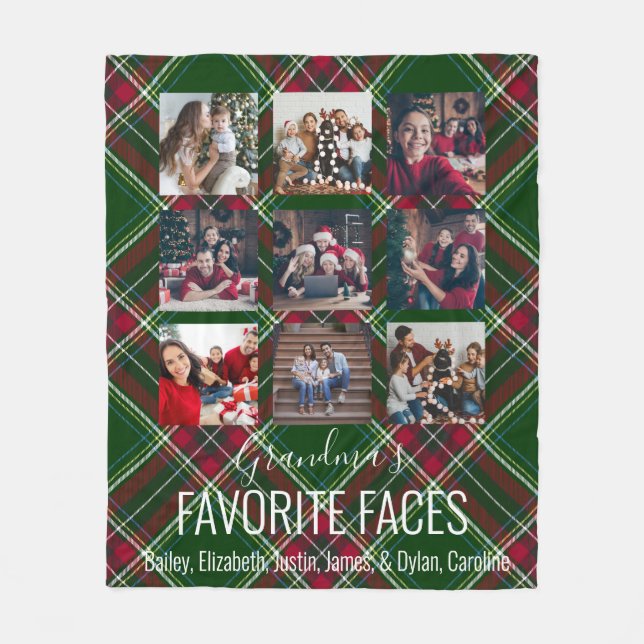 Red and Green Tartan Plaid Personalized 9 Photo Fleece Blanket (Front)