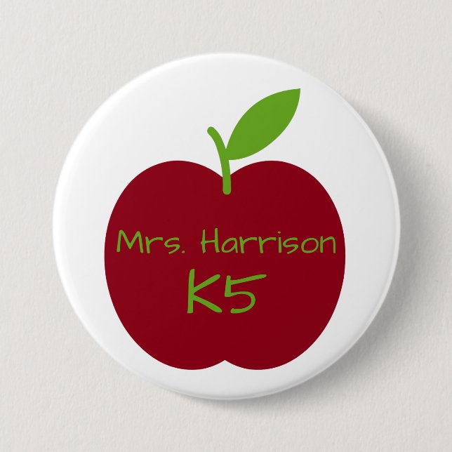 Red and Green Teacher's Apple Personalized 3 Inch Round Button (Front)