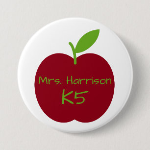Red and Green Teacher's Apple Personalized 3 Inch Round Button