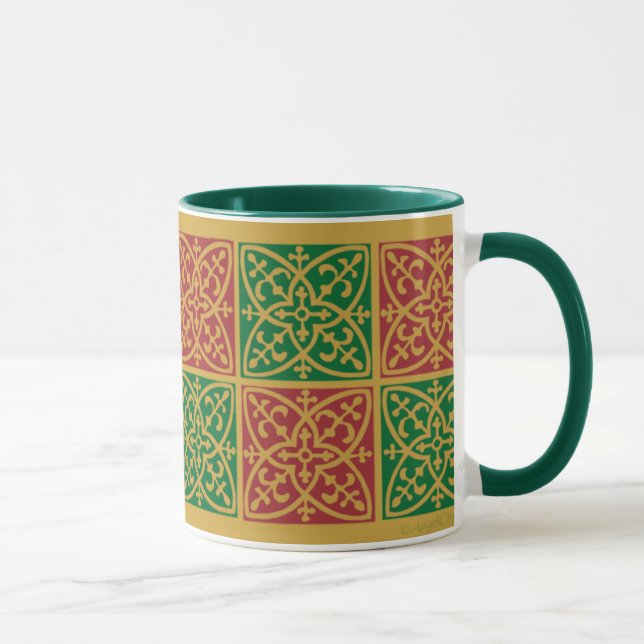 Red and Green Tile Art Christmas Coffee Mug (Right)