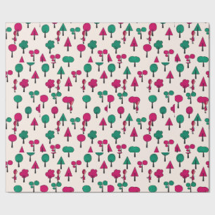Red and green Trees with girl Wrapping Paper