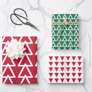 Red and Green Triangular Pattern Christmas Wrapping Paper Sheet