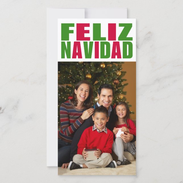 Red and Green Typography Feliz Navidad Photo Holiday Card (Front)