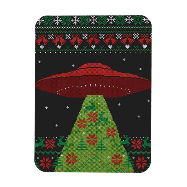 Red and Green UFO Tractor Beam Ugly Christmas Magnet (Vertical)