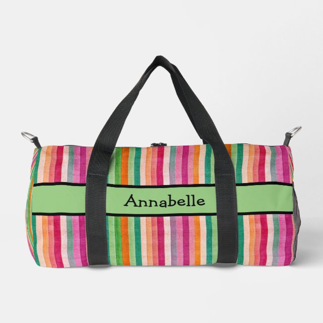 Red and Green Vibrant Stripe  Duffle Bag (Front)