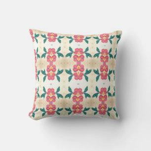 red and green vintage flower pattern throw pillow