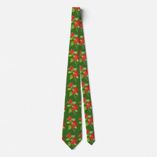 Red and Green Vintage Poinsettia Christmas Pattern Tie