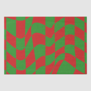 Red and Green Warped Chequerboard Tissue Paper