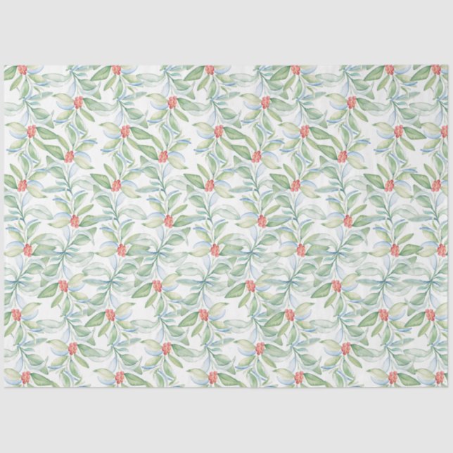 Red and Green Watercolor Botanicals Christmas Tissue Paper (Front)