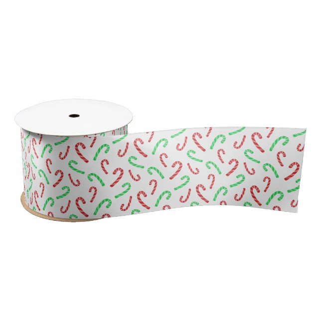 Red and Green Watercolor Candy Cane Pattern  Satin Ribbon (Spool)