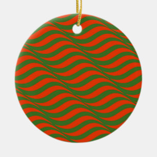 Red and Green Waves Ceramic Ornament