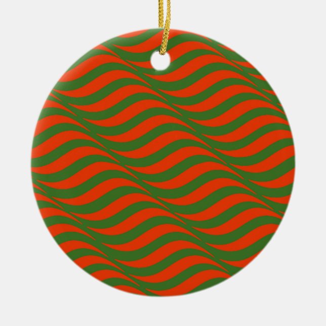 Red and Green Waves Ceramic Ornament (Front)