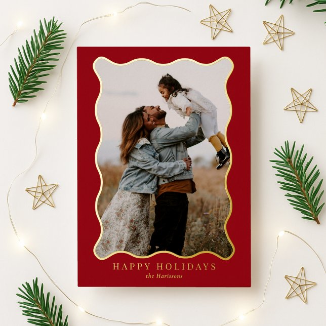  Red and Green Wavy Frame Holiday Photo Card (Creator Uploaded)